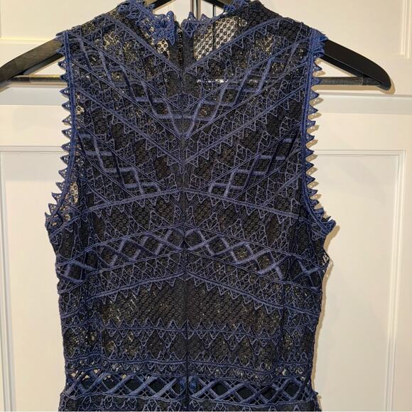SIMKHAI Lattice Embroidered Mermaid Trumpet Dress Navy Blue and Black 2 - Picture 12 of 16